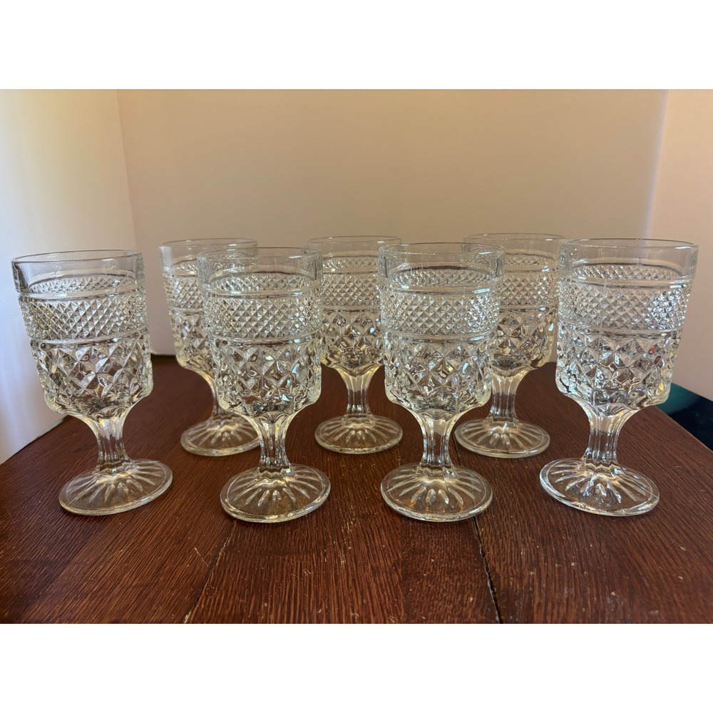 Anchor Hocking Wexford Water Goblets Set of 7 Vintage Clear Pressed Glass 6.75"